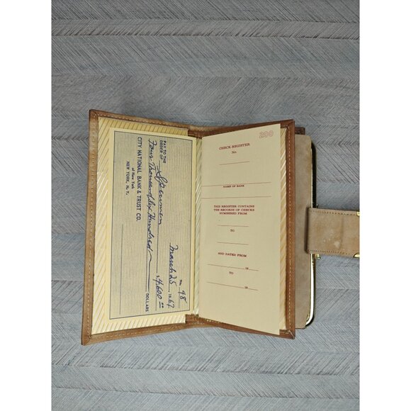 Vintage Crown Checkbook Wallet Beige Tan Cowhide Leather Kisslock Coin Pouch - Picture 3 of 10